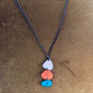 CANOA NATURALS - Adjustable length orange and turquoise artisan necklace